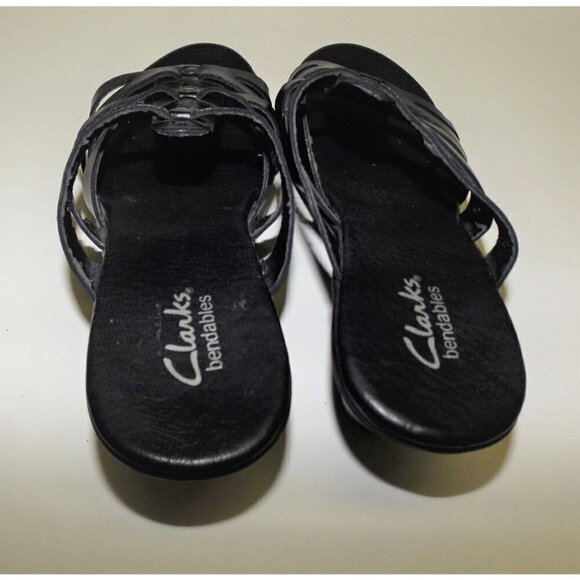 Clarks Bendables 6m black leather sandals medium heel - Picture 3 of 7